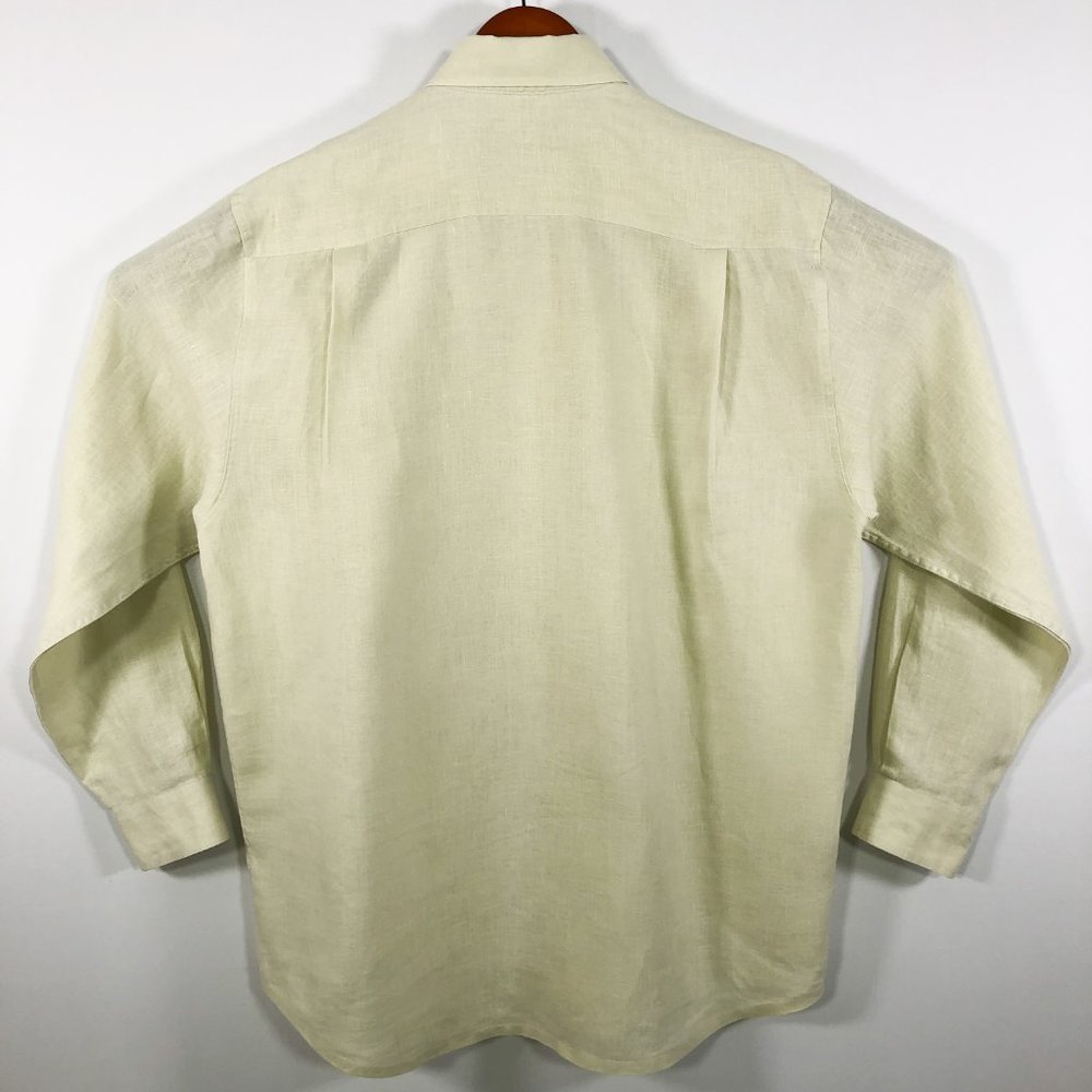 Indigo Palms Cream Woven Linen Long Sleeve Shirt M - Picture 2 of 8